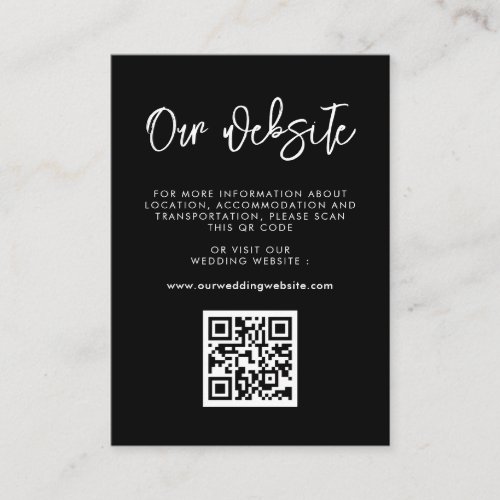 Contemporary modern black QR coe wedding website Enclosure Card