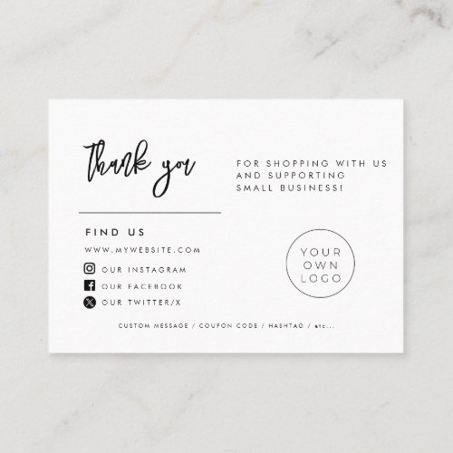 Contemporary Modern Black Thank you package insert