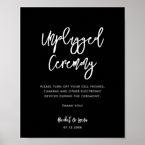 Contemporary modern black Unplugged ceremony Poster