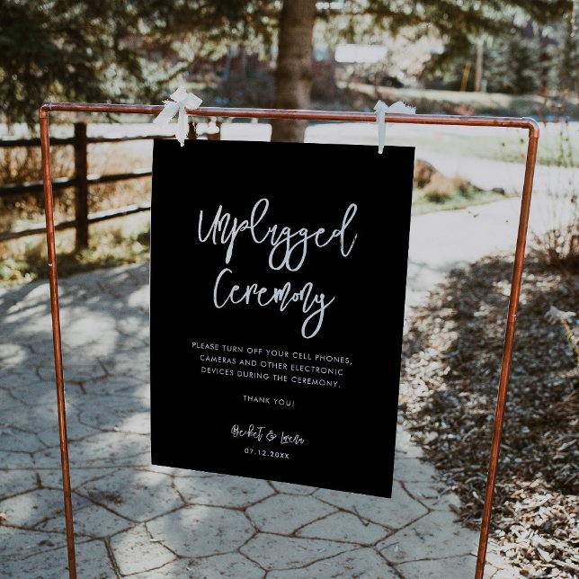 Contemporary modern black Unplugged ceremony sign (Creator Uploaded)
