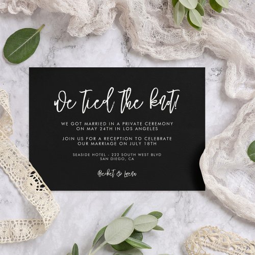 Contemporary modern black We tied the knot card