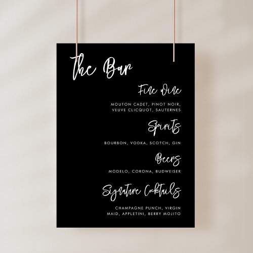 Contemporary modern black Wedding Bar menu Foam Board