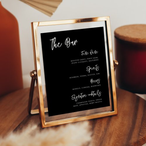 Contemporary modern black Wedding Bar menu Poster