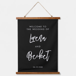 Contemporary modern black wedding custom welcome hanging tapestry