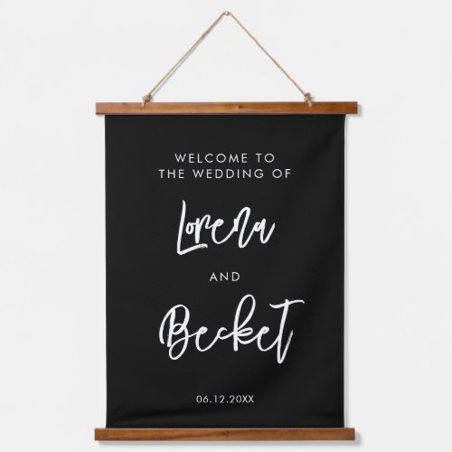 Contemporary modern black wedding custom welcome hanging tapestry