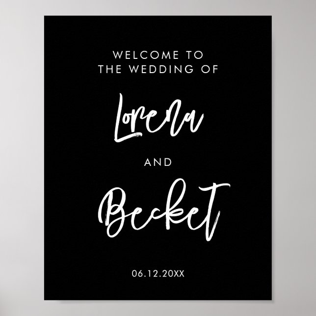Contemporary modern black wedding custom welcome poster (Front)