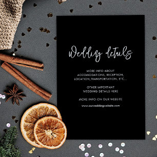 Contemporary modern black wedding details card