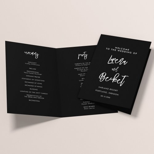 Contemporary modern black wedding folded program