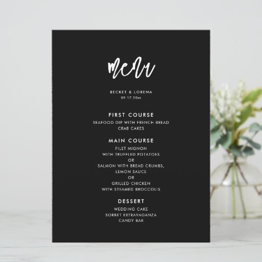 Contemporary modern black wedding menu Zazzle