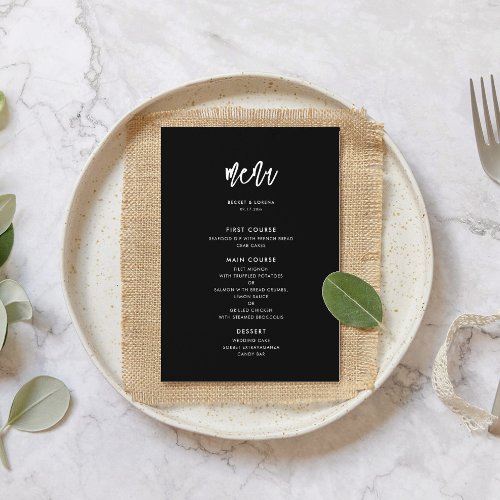Contemporary modern black wedding menu