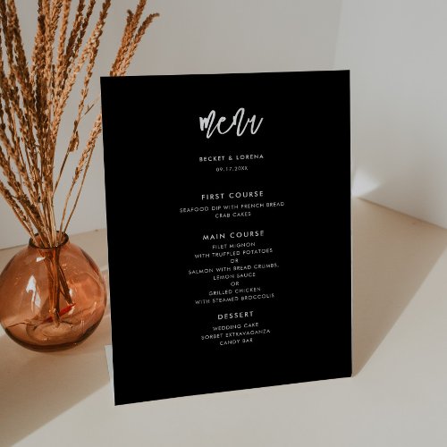 Contemporary modern black wedding menu pedestal sign