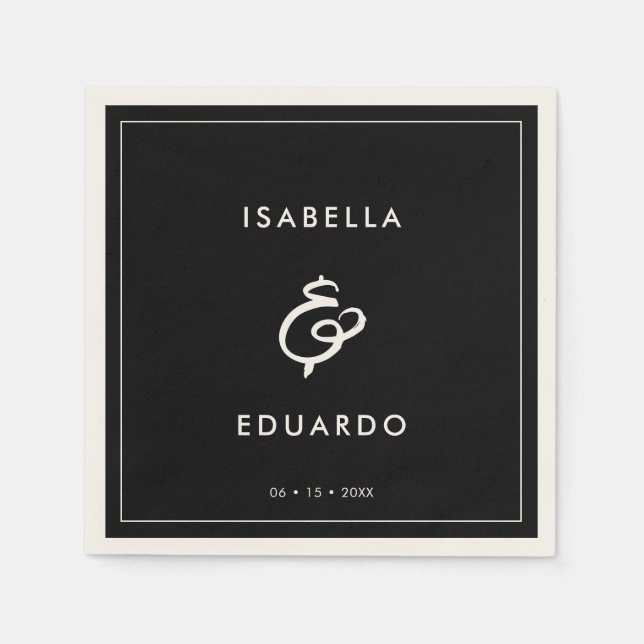 Contemporary modern black wedding napkins (Front)