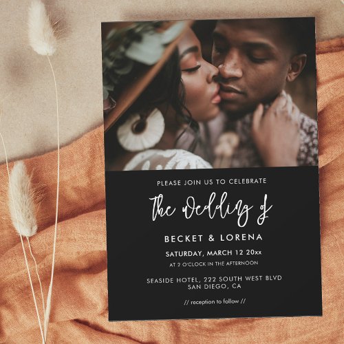 Contemporary modern black wedding photo invitation