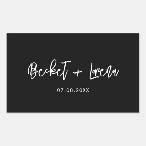 Contemporary modern black wedding rectangular sticker