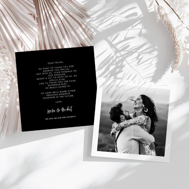 Contemporary modern black wedding square thank you card (Creator Uploaded)
