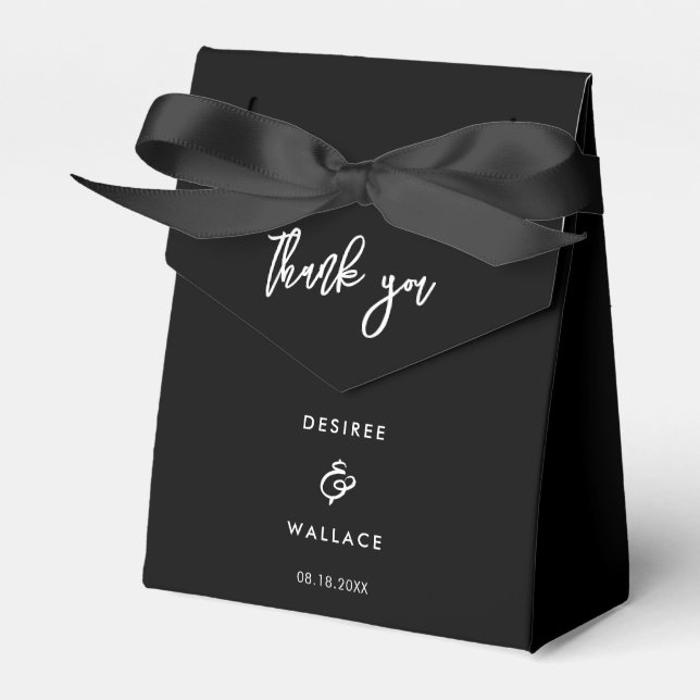 Contemporary modern black wedding thank you favor boxes (Front Side)