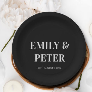 Contemporary Modern Black White Minimalist Wedding Paper Plates