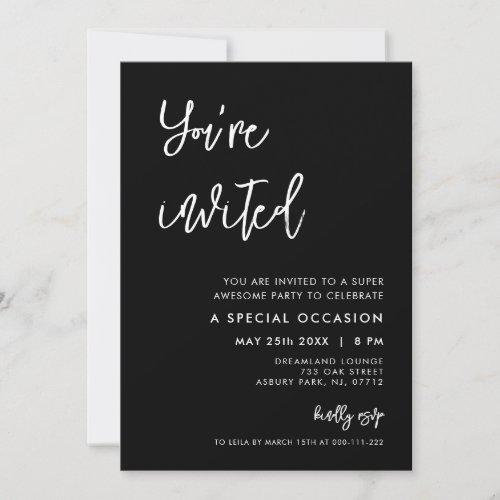 Contemporary modern black Youre invited Invitation