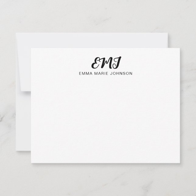 Contemporary Modern  Bold Script Monogram Note Card (Front)