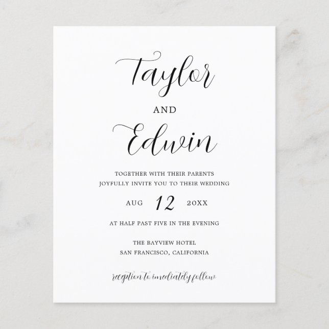 Contemporary Modern Budget Wedding Invitation (Front)
