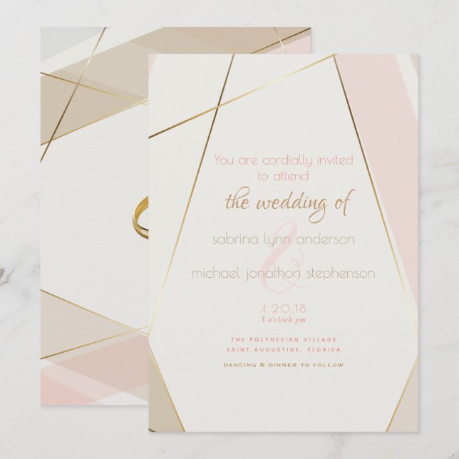 Contemporary Modern Geometric Stripes Blush Sand Invitation (Front/Back)