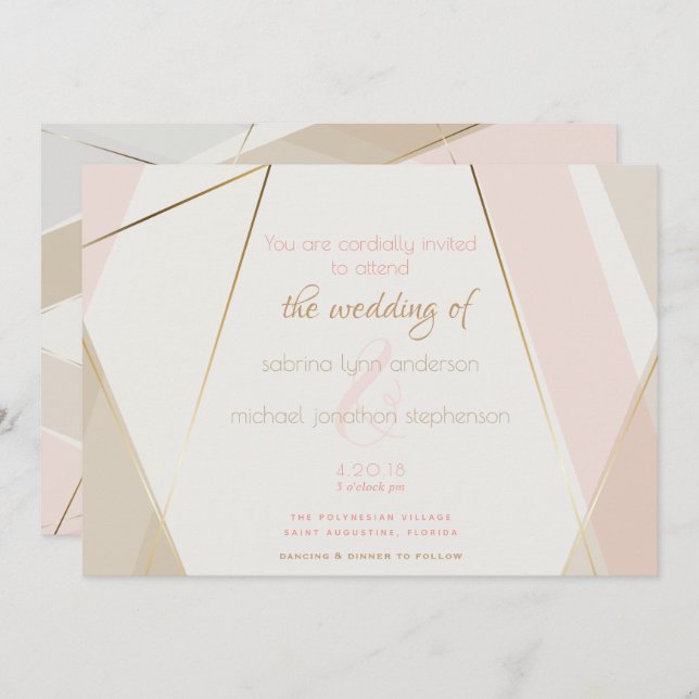 Contemporary Modern Geometric Stripes Blush Sand Invitation (Front/Back)
