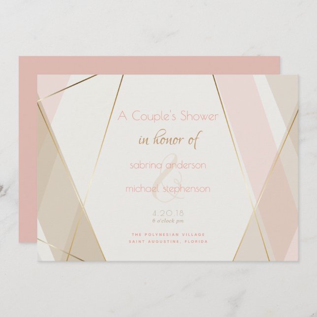 Contemporary Modern Geometric Stripes Blush Sand Invitation (Front/Back)