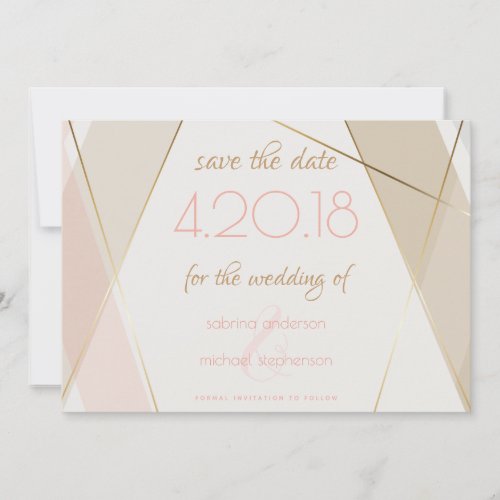 Contemporary Modern Geometric Stripes Blush Sand Save The Date