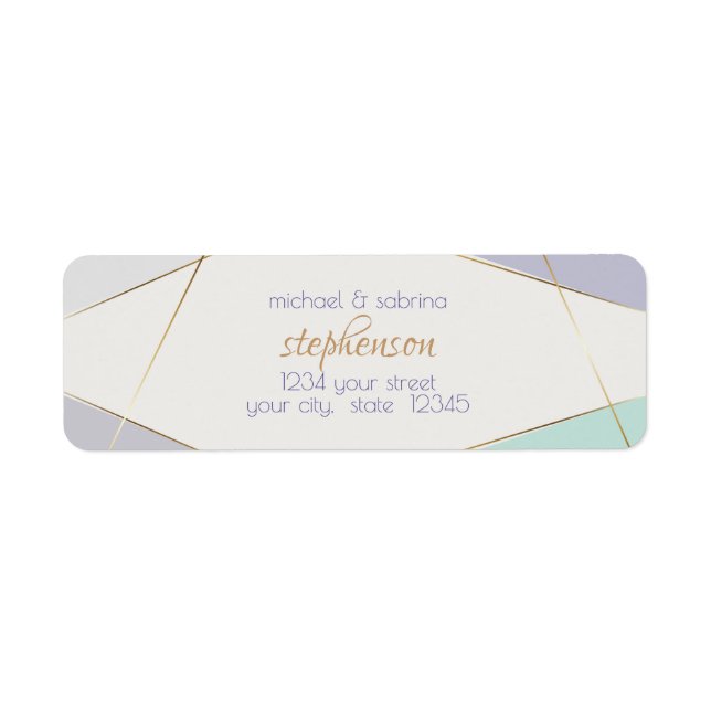 Contemporary Modern Geometric Stripes Mint Violet Label (Front)