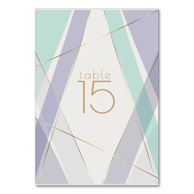 Contemporary Modern Geometric Stripes Mint Violet Table Number (Front)
