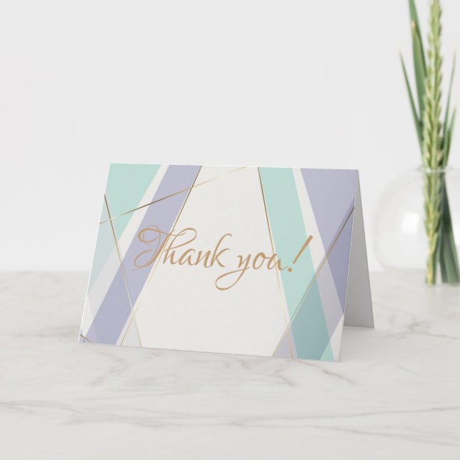 Contemporary Modern Geometric Stripes Mint Violet Thank You Card (Front)