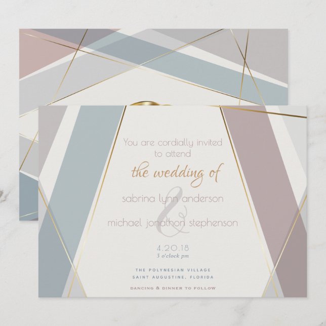 Contemporary Modern Geometric Stripes Taupe Slate Invitation (Front/Back)