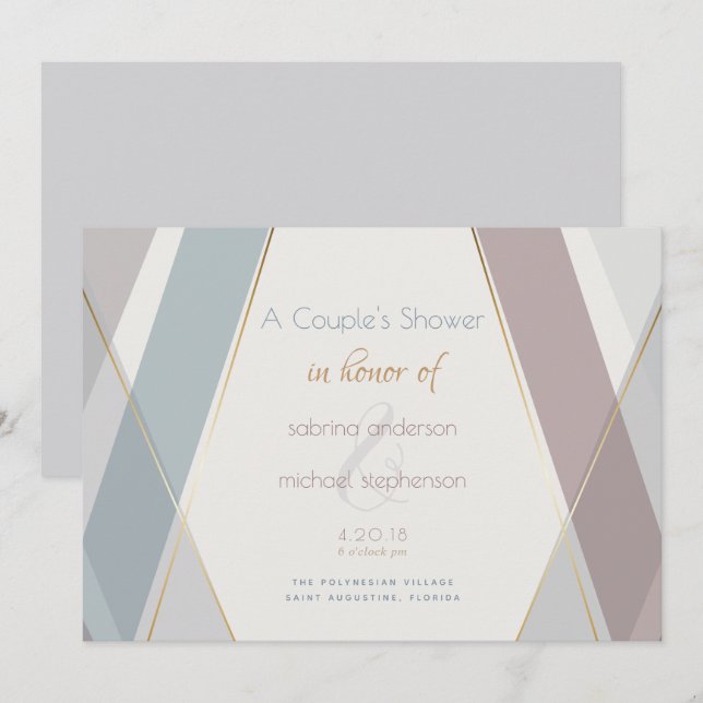 Contemporary Modern Geometric Stripes Taupe Slate Invitation (Front/Back)