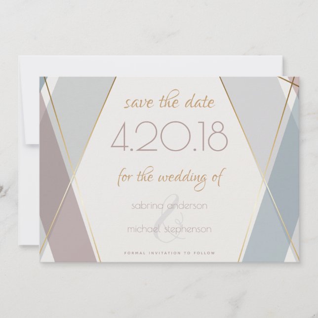 Contemporary Modern Geometric Stripes Taupe Slate Save The Date (Front)