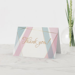 Contemporary Modern Geometric Stripes Teal Rose Thank You Card