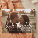 Contemporary modern Save the date photo Announcement Postcard<br><div class="desc">Save the date: share the joy of your love and new engagement with this modern personalized Save the Date photo card. Fully customizable message and colors.</div>