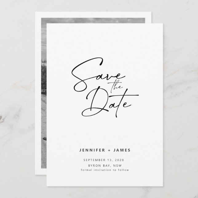 Contemporary Modern Script Save the date Invitatio Invitation (Front/Back)