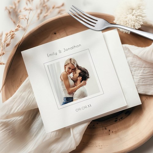 Contemporary Modern Square Photo Wedding Napkins