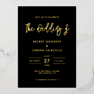 Contemporary modern wedding black and gold foil invitation