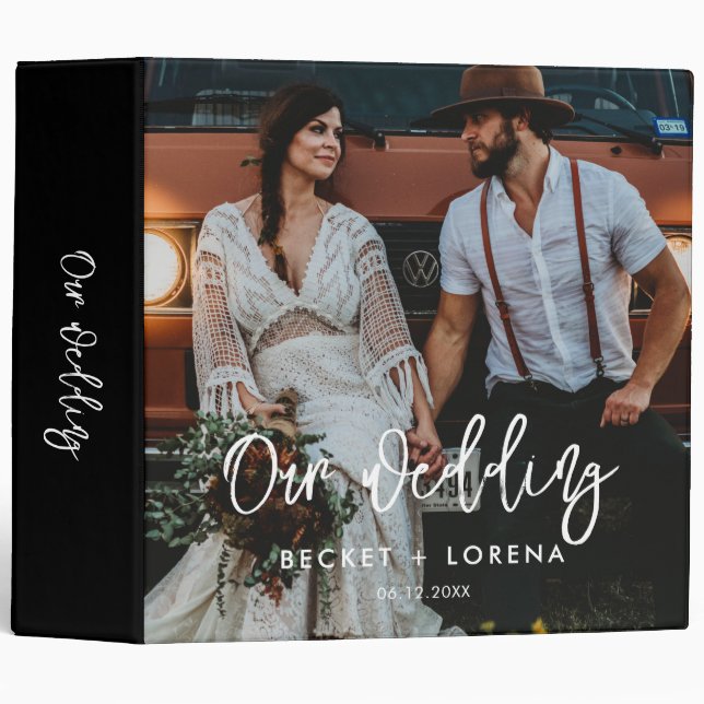 Contemporary modern wedding photo album 3 ring binder (Front/Spine)