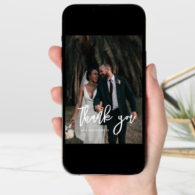 Contemporary modern wedding thank you photo card (Front Digital)