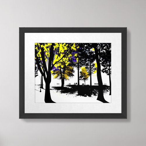 Contemporary Modern Yellow and Blue in Forest Framed Art