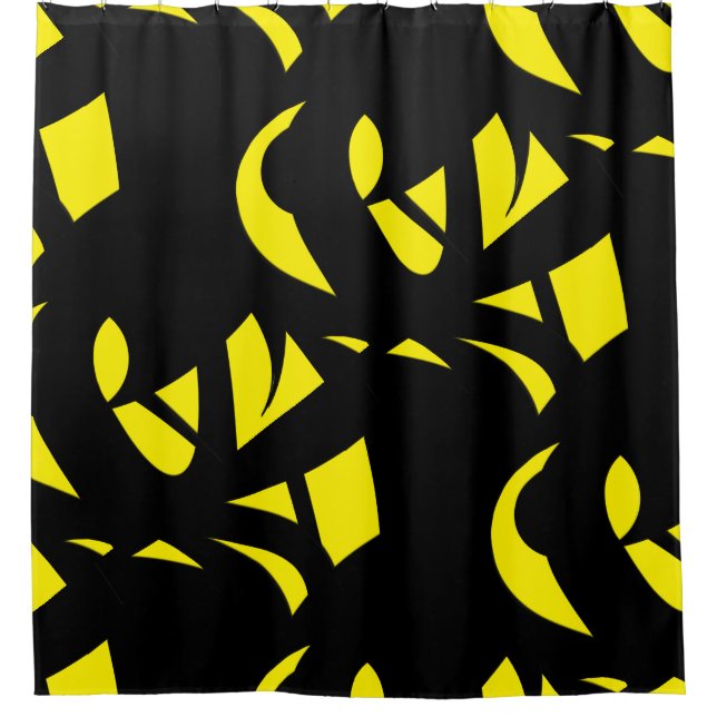 Contemporary Modern Yellow / Black  Shower Curtain (Front)