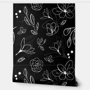 Contemporary Monochromatic Minimal floral pattern Wallpaper