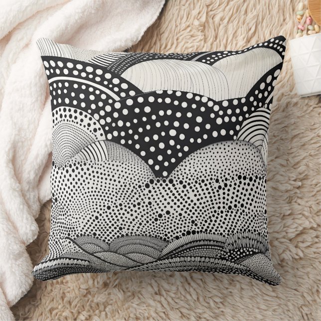 Contemporary Monochrome Abstract Geometry Pattern Throw Pillow (Blanket)