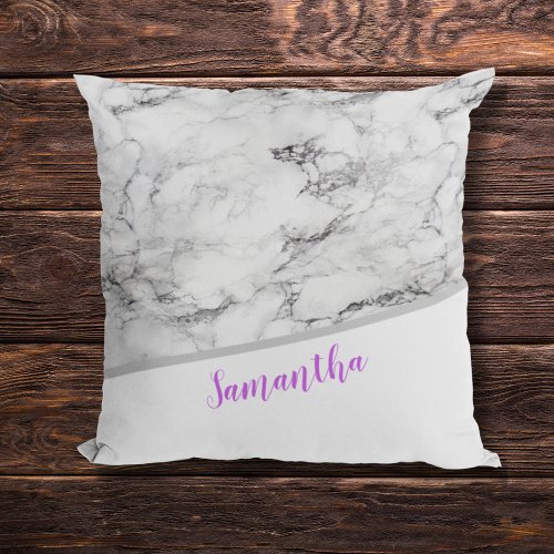 Contemporary Monochrome Marble Texture with Name Throw Pillow