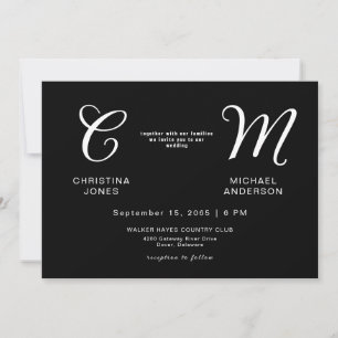 Contemporary Monogram Black Wedding Invitation