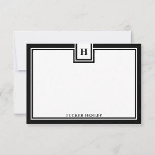 Contemporary Monogram Bold Black Border Stationery Note Card