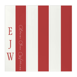 CONTEMPORARY MONOGRAM INITIALS RED WHITE STRIPED TRIPTYCH