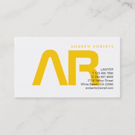 Customizable Contemporary Monogram Yellow White Business Card